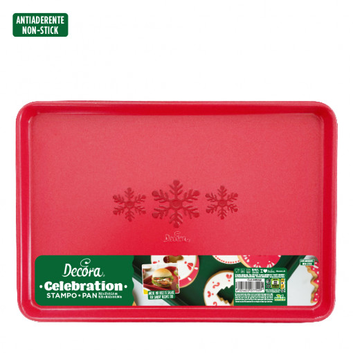 Calebration téglalap alakú tálca piros 39,5 x 27 x H 2,4 cm, tapadásmentes fém