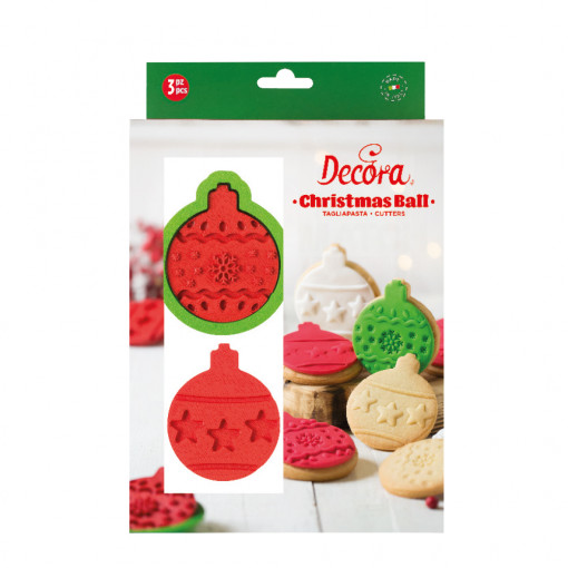 Cutter + Plastic Christmas Marker - Globes Ø 7.5 x H 2.2 cm, Set 3 pcs