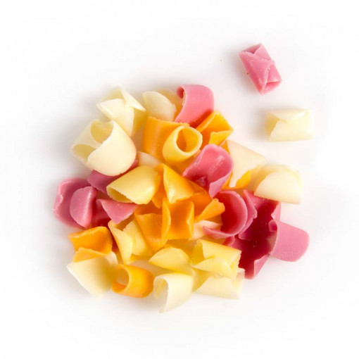 Decoratiuni de Ciocolata Curls Party mix (Caramel, roz, Alb) Dobla, 4 kg