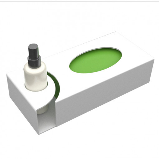 Glove Holder and Sanitising Bottle Ø 5.2 cm, White Plexiglas, 33.5 x 15 x H8 cm