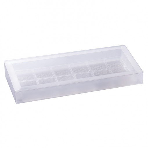 Műanyag praliné dobozok szaténozott peremmel 12 db.21x10cm-25db