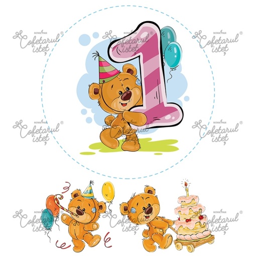 Nyomtatott cukormassza 1 éves évforduló, Ø 20 cm és 2 db Ø 10 - 11,5 cm-es díszítés, A4 - Cukrászda Istet