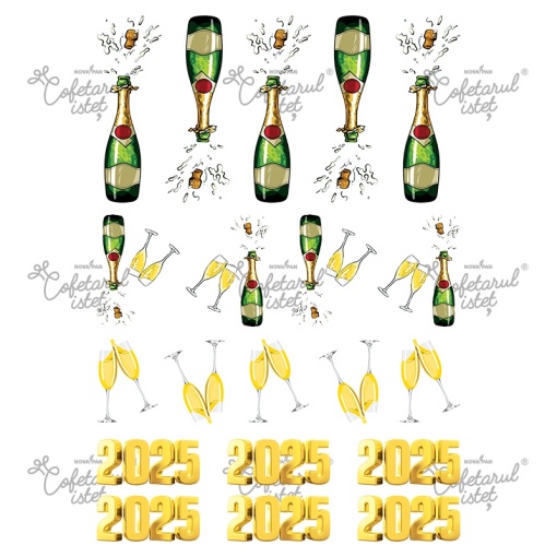 Nyomtatott cukorpaszta Ünnepek - Újév 1. modell, 19 díszítés Ø 8 - 6 cm, A4 - Cukrászda Istet