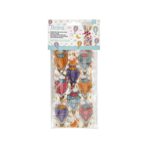 Pouches S, Cellophane with Hot Air Balloons Pattern, 12.5 x 24 cm, Set 20 pcs