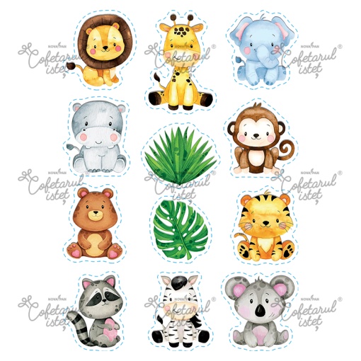 Printed Sugar Paste Baby Jungle Model 2, 12 Decorations Ø 5 - 8 cm, A4 - Confectioner Istet