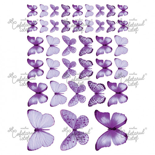 Printed Sugar Paste Butterflies Model 1 Motif, 38 Decorations Ø 2.5 - 8 cm, A4 - Confectioner Istet
