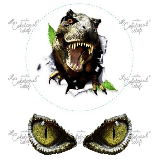 Printed Sugar Paste Dinosaurs Model 2, Ø 20 cm and 2 Decorations 9 cm, A4 - Confectioner Istet