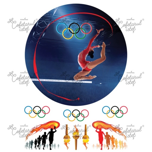 Printed Sugar Paste Gymnastics Model 1, Ø 20 cm and 8 Decorations 5 - 7 cm cm cm, A4 - Confectioner Istet