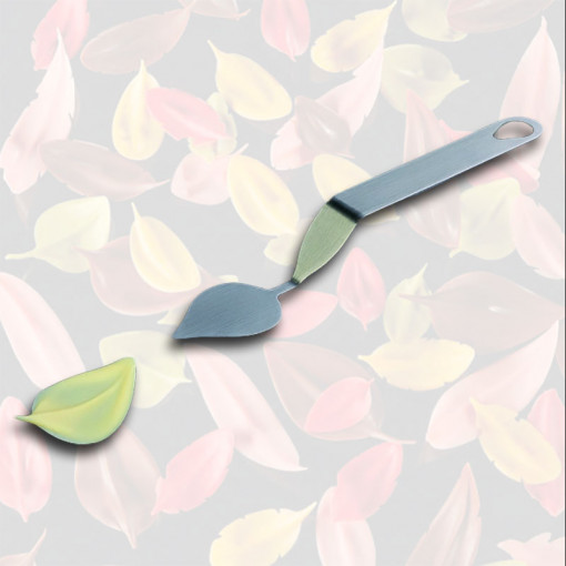Rozsdamentes acél spatula csokoládé dekoráció - levél modell A, 6x4.4 cm