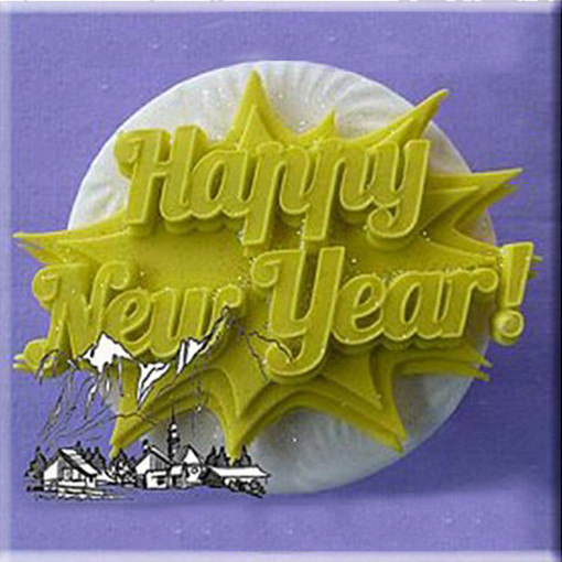 Silicon mould Plaque with "Happy New Year" 8 x 5.8 cm