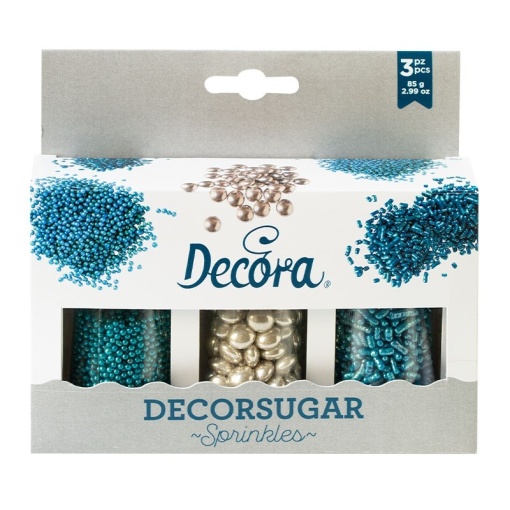 Декор Sugar Decor Смесени сребърни и сини пръчици Ø 2 - 10 мм, 85 гр.