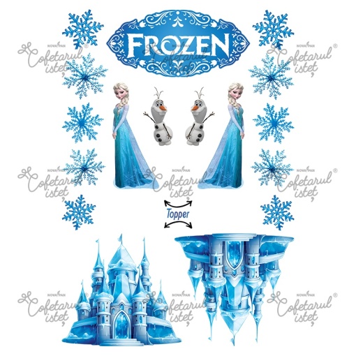 Захарна паста с печат Frozen Model 2, 17 декорации отпред и отзад Topper Ø 3 - 12 cm, A4 - Сладкарски изделия