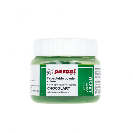 Мастноразтворим хранителен оцветител на прах, CHOCOLART Green без E171, 40 gr - не съдържа азотни съединения