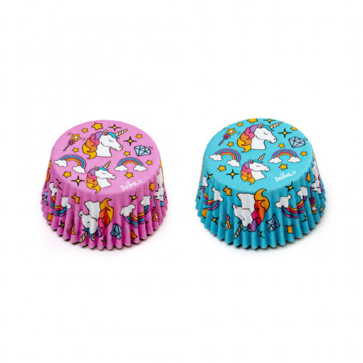 Chese L Hartie Model Unicorn Fond Bleu si Roz, Ø 5 x H 3.2 cm, 36 buc