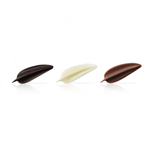 Decoratiuni de Ciocolata Alba, Cu Lapte, Neagra Mini Penaj Dobla, 3 x 1.5 cm, 260 gr, 576 buc