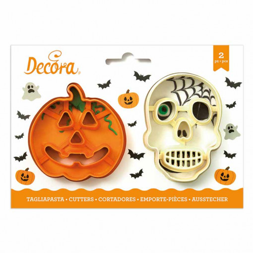 Decupatoare Plastic Halloween - Dovleac si Craniu Ø 8 si 9 x H 2.2 cm, 2 Buc
