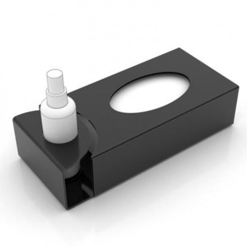 Glove Holder and Sanitising Bottle Ø 5.2 cm, Black Plexiglas, 33.5 x 15 x H8 cm