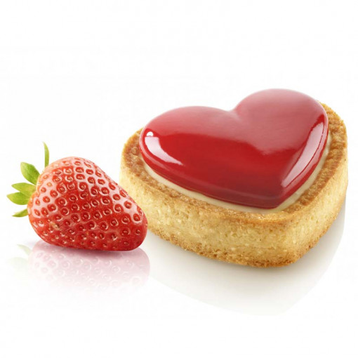 Heart Tart Set 8 x 7 x H 2 cm, 6 Microperforated Copper + Silicon Mould 8 cavities 30 ml