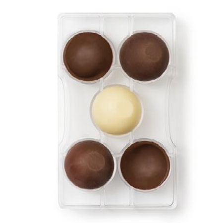 Polycarbonate Chocolate Mould, Semi Spheres with R5cm Base, 5 Cavities, 20x12xH2cm