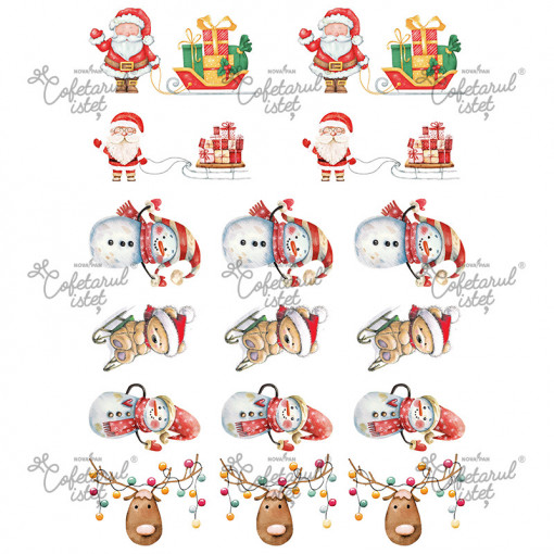 Printed Sugar Paste Christmas Model 10, 18 Decorations Ø 6 - 8 cm, A4 - Confectioner Istet
