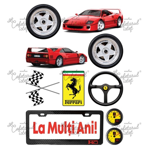 Printed Sugar Paste For El Model 12 Ferrari, 10 Decorations Ø 3.5 - 12 cm, A4 - Confectioner Istet