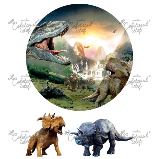 Printed wafer Dinosaurs Model 1, Ø 20 cm and 2 decorations 7.5 - 13 cm, A4 - Confectioner Istet
