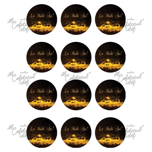 Printed Wafer Festive - New Year Model 2, 12 Decorations Ø 6 cm, A4 - Confectioner Istet