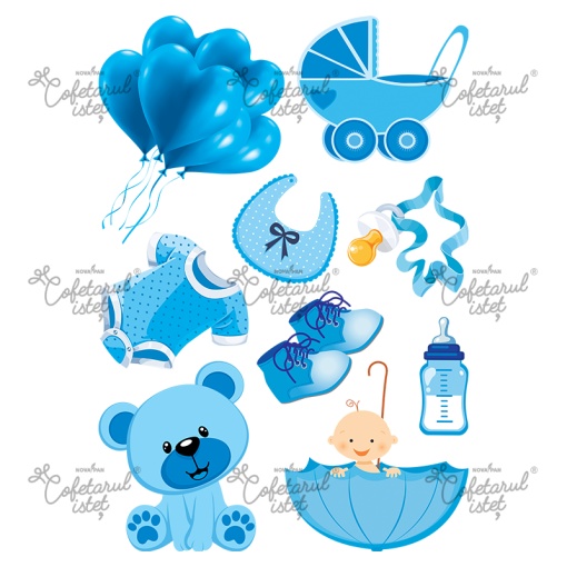Printed waffle Bebe Baietel, 9 decorations Ø 5.5 - 12.5 cm, A4 - Confectioner Istet