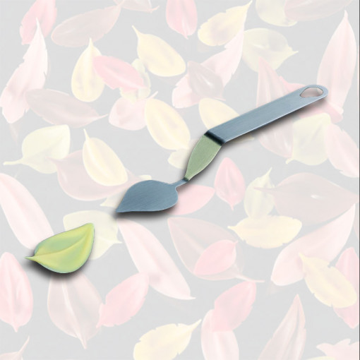 Rozsdamentes acél spatula csokoládé dekoráció - levél modell A, 5x3.6 cm