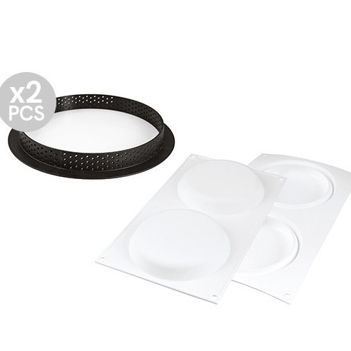Set Tarte Ø 15 cm, 2 Microperforated Copper + Silicon mould 2 cavities