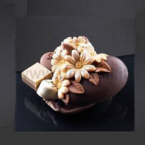 Silicone Mould 3D Heart with Daisies Box, 9.3 x 9 x H 4.4 cm