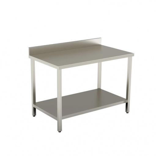 Stainless Steel Work Table with Edge and Lower Pulley 180 x 70 x H 85/90 cm