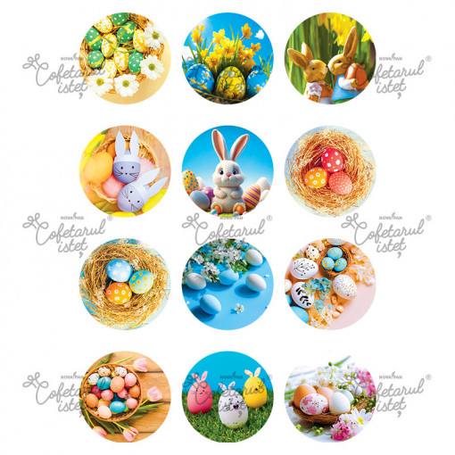 Sugar Paste printed Pasta Paste Model 2, 12 Decorations Ø 6 cm, A4 - Confectioner Istet