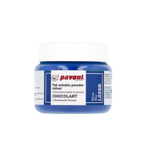 Мастноразтворим хранителен оцветител на прах, CHOCOLART Blue без E171, 40 gr - не съдържа азотни съединения