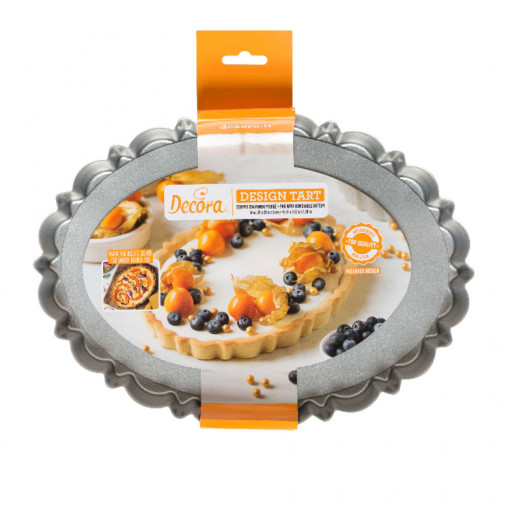 Cake Tray with Scalloped Edges and Removable Base, 29 x 20 x H 3 cm, Non-stick Aluminium
