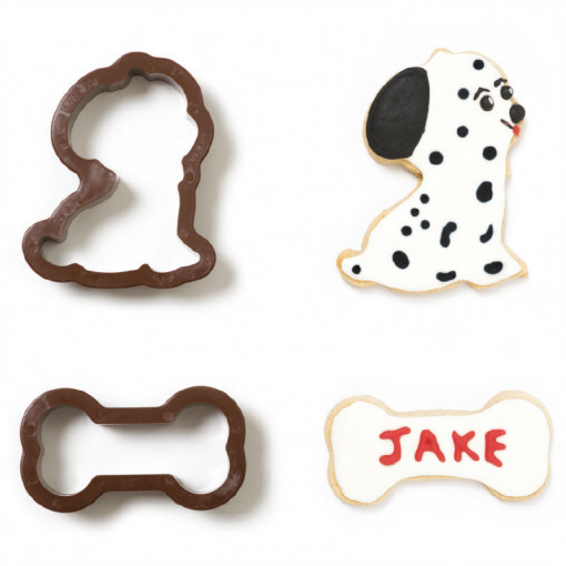 Dog and Bones - Plastic Cutters Ø 7.5 and 8.5 x H 2.2 cm, Set 2 pcs