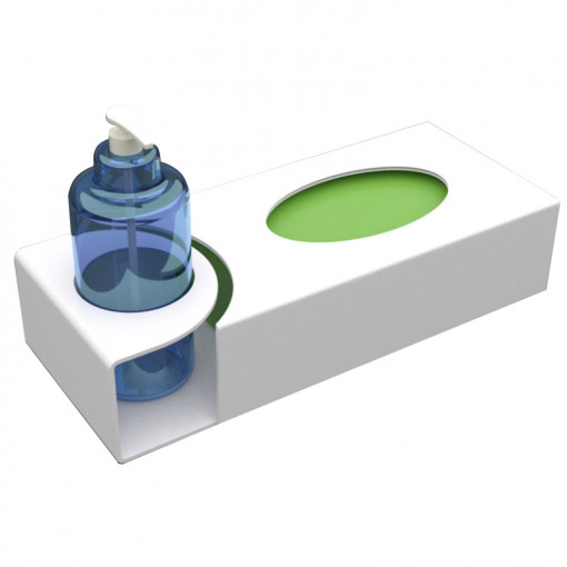 Glove Holder and Sanitising Bottle Ø 10.2 cm, White Plexiglas, 33.5 x 15 x H8 cm
