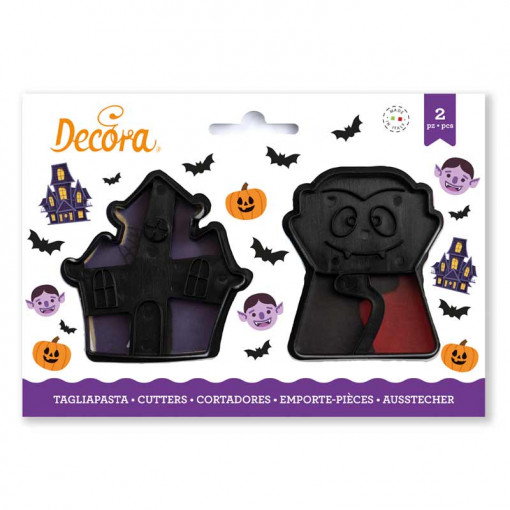 Műanyag Halloween kivágók - Vámpír ház R 8 x H 2,2 cm, 2 db