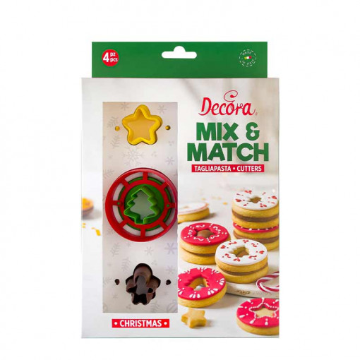 Műanyag karácsonyi mix &amp; match műanyag vágók, Ø 3 és 6 x H 2,2 cm, 4 db