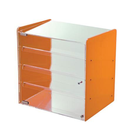 Neutra Bench Showcase with 4 Display Shelves, Plexiglas Transparent/Orange, 42 x 31 x H 42.5 cm