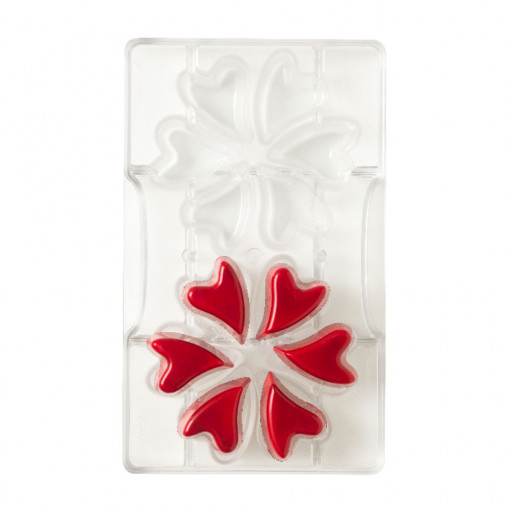 Polycarbonate mould Chocolate Flower Heart 3 x 4 x H 2 cm, 12 Cavities, 20x12xH2cm