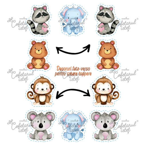 Printed Sugar Paste Baby Jungle Model 4, 5 Decorations front and back Topper Ø 2 - 8 cm, A4 - Confectioner Istet