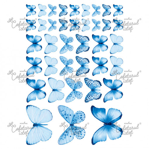 Printed Sugar Paste Butterflies Model 1 Blue, 38 Decorations Ø 2.5 - 8 cm, A4 - Confectioner Istet