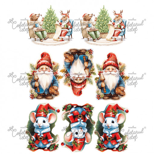 Printed Sugar Paste Christmas Model 11, 8 Decorations Ø 9 cm, A4 - Confectioner Istet