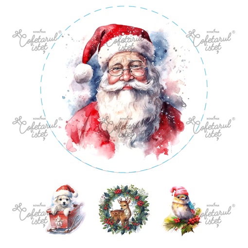 Printed Sugar Paste Christmas Model 4, Ø 20 cm and 3 Decorations, A4 - Confectioner Istet