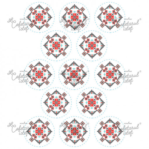 Printed Sugar Paste Decor Traditional Decor Model 4, Embroidery 13 Decorations Ø 6 cm, A4 - Confectioner Istet