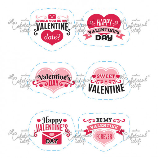 Printed Sugar Paste Valentine's Day Model 1, 6 Decorations Ø 6 - 8 cm, A4 - Confectioner Istet