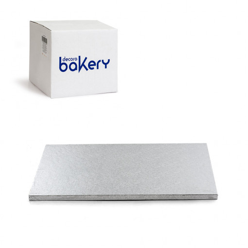 Set of 10 Rectangular Silver Rectangular Cake Plates, 45 x 35 x H 1.2 cm