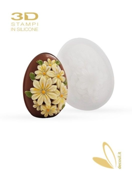 Silicon Mould Small Egg Decorated with Daisies, Ø 5.8 x H 8 cm