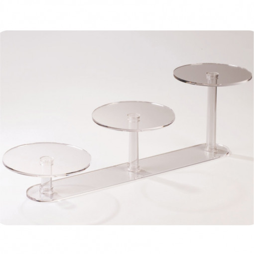 Torta / büféállvány, lineáris modell, 3 polc, átlátszó plexi, 88 x 26 x H 26 cm